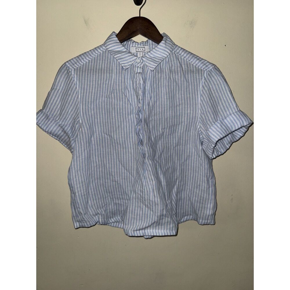 AYR Blue & White Stripe Short Sleeve Button Down Shirt Top Size Medium